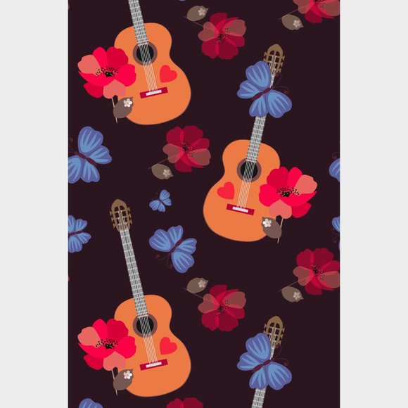 Live Music Capris - Guitars and Flowers Wide Band Printed Women's Leggings One S - Picture 2 of 2